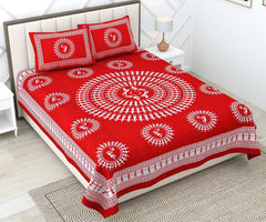 Printed Double Bedsheets For King Size With 2 Pillow Covers - 90 X 100 Inches, Red & White | Comfort Jaipuri Collection Bedsheet - Suitable For All Seasons
