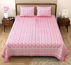 King Size Bedsheet With 2 Pillow Cover - 90 X 108 Inches, Pink & White | Light Weight & Easy To Wash At Home | Resistant For An All-Season Use