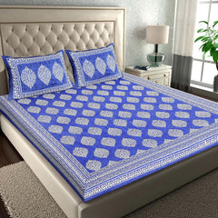 Cotton Double Bedsheet For King Size With Two Matching Pillow Covers - 90 X 94 Inches, Blue | Super Soft Breathable & Wrinkle Free