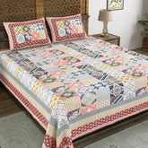 Hand Block Printed Cotton King Size Bedsheet With 2 Pillow Covers, 90 X 108 Inches, Multicolor | Good For Villas, Guest Houses, & Daily Home Use