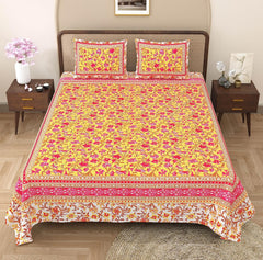 King Size Bedsheet With 2 Pillow Cover - 90 X 108 Inches, Yellow & Pink | Light Weight & Easy To Wash At Home | Resistant For An All-Season Use