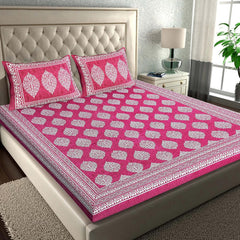 Cotton Double Bedsheet For King Size With Two Matching Pillow Covers - 90 X 94 Inches, Pink | Super Soft Breathable & Wrinkle Free