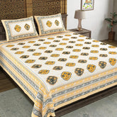 Traditional Hand Block Printed Cotton King Size Bedsheet With 2 Pillow Covers, 90 X 108 Inches, Yellow | Vibrant Bedding For Stylish Bedrooms