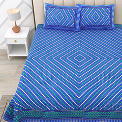 Cotton Double Bedsheet For King Size With Two Matching Pillow Covers - 90 X 94 Inches, Blue | Super Soft Breathable & Wrinkle Free