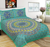Printed Double Bedsheet For King Size With 2 Pillow Covers - 90 X 100 Inches, Green & Blue | Better Use Soft Detergent For Long Durability