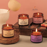 ENGLISH ROSE,VANILLA CARAMEL, NIGHT JASMINE,FRENCH LAVENDER JAR CANDLES SET OF 4