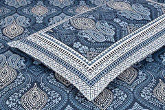 Jaipuri Cotton Double Bedsheet For Queen Size With 2 Pillow Cover (90 X 108 Inches) Dark Blue | Premium Cotton Material - Ideal For House, Hotel, Guest House