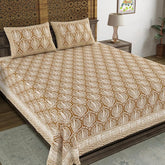 Traditional Hand Block Printed Cotton King Size Bedsheet With 2 Pillow Covers, 104 X 104 Inches, Brown | 200 Thread Count-Vibrant Bedding For Stylish Bedrooms