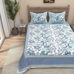Traditional Rajasthani Design Bedsheet With 2 Pillow Covers - 90 X 108 Inches, Sky Blue | Color Fade Resistant & Shrinkage Resistant For All-Season Use