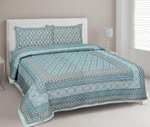 Traditional Rajasthani Design Bedsheet With 2 Pillow Covers - 90 X 108 Inches, Teal | Color Fade Resistant & Shrinkage Resistant For All-Season Use
