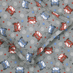 Pure Cotton Kids Bedsheet Double Bed Queen Size With 2 Pillow Covers | 90 X 100 Inches, Grey & Red | Fun Cartoon Theme, Soft & Breathable Fabric