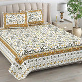 1 Queen Size Bedsheet For Double Bed With 2 Pillow Covers (90 X 108 Inches) Brown & White | Premium Cotton Material - Ideal For House, Hotel, Guest House