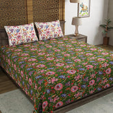 Hand Block Printed Cotton King Size Bedsheet With 2 Pillow Covers, 106 X 106 Inches, Green | 200 Thread Count-Good For Villas, Resorts, Guest Houses, & Daily Home Use