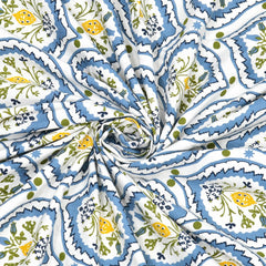 1 Queen Size Bedsheet For Double Bed With 2 Pillow Covers (90 X 108 Inches) White & Blue | Beautiful Printed Designs - Breathable 100% Cotton Bedsheet Comfortable