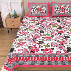 Traditional Rajasthani Design Bedsheet With 2 Pillow Covers - 90 X 108 Inches, Rose Pink | Color Fade Resistant & Shrinkage Resistant For All-Season Use