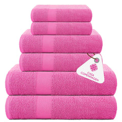Casa Copenhagen Denmark Design 2 Bath + 2 Hand & 2 Washcloths Towels 1800 Gsm | He & She Super Soft Collection 100% Cotton 6 Piece Towel Set - Pink