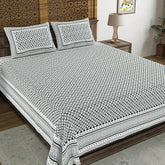 Traditional Hand Block Printed Cotton King Size Bedsheet With 2 Pillow Covers, 104 X 104 Inches, Dark Green | 200 Thread Count-Vibrant Bedding For Stylish Bedrooms