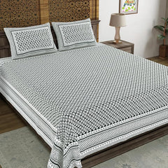 Traditional Hand Block Printed Cotton King Size Bedsheet With 2 Pillow Covers, 104 X 104 Inches, Dark Green | 200 Thread Count-Vibrant Bedding For Stylish Bedrooms