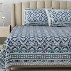 King Size Double Bedsheet With 2 Matching Pillow Covers Set | 90 X 108 Inches, Blue - Designer Printed Bedsheet Set | Perfectly Styled & Coordinated Look Bedsheet