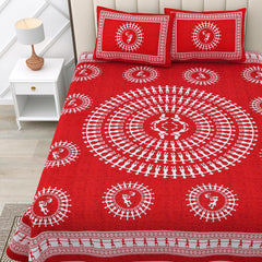 Printed Double Bedsheets For King Size With 2 Pillow Covers - 90 X 100 Inches, Red & White | Comfort Jaipuri Collection Bedsheet - Suitable For All Seasons
