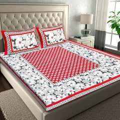 Pure 100% Cotton Double Bed Sheet With 2 Pillow Covers - 90 X 100 Inches, Maroon & White | Beautifully Handcrafted Traditional Bedsheets - Skin Friendly Fabric