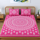 Printed Jaipuri Bedsheet For Double Bed With 2 Pillow Covers - 83 X 94 Inches, Pink | Long Lasting & Soft 120 Thread Count Bedsheet