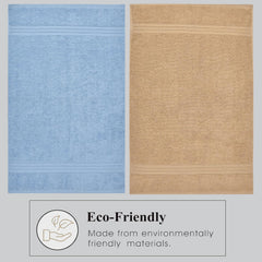 Fresh From Loom Luxury Fur Collection Hand Towel 500 Gsm Napkins Cotton High Absorbency Double Stitched Size (Aqua & Beige) - Set Of 4