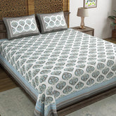 Hand Block Printed Cotton King Size Bedsheet With 2 Pillow Covers, 90 X 108 Inches, White | Good For Villas, Guest Houses, & Daily Home Use