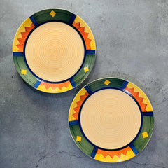 Boho Fiesta Ceramic Dinner Plates Set Of 4 - 10 Inches, 4 Pieces, Multicolor | Hand Painted Full Ceramic Plates For Dinner - Microwave Safe & Dishwasher Safe