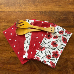Oak & Lily 100% Cotton Kitchen Napkins Dish Towels 450 Gsm | Premium European Quality Washable, Large Size Kitchen Cloth For Roti, Cleaning, Drying | Red (Set Of 6)