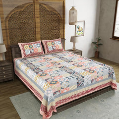 Hand Block Printed Cotton King Size Bedsheet With 2 Pillow Covers, 90 X 108 Inches, Multicolor | Good For Villas, Guest Houses, & Daily Home Use
