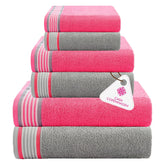 Casa Copenhagen Germany Design 2 Bath + 2 Hand & 2 Washcloths Towels 1800 Gsm | He & She Super Soft Collection 100% Cotton 6 Piece Towel Set - Grey Violet & Dusty Pink