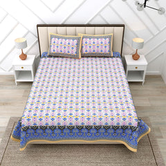 Suitable For King Size Bedsheet With 2 Pillow Cover - 90 X 108 Inches, Yellow & Blue | Soft, Breathable & Skin-Friendly Feel For Year-Round Comfort