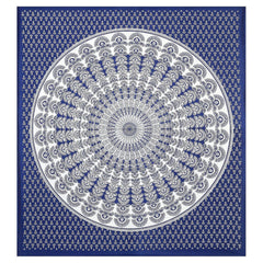 Rajasthani Jaipuri Bedsheets For Double Bed King Size With 2 Pillow Cover - 90 X 100 Inches, White & Blue | Skin Friendly Fabric With Vibrant Colors