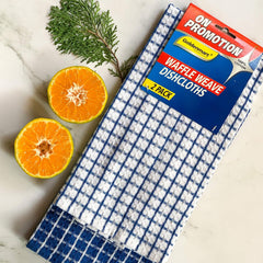 Pixel Home Kitchen Cleaning Towel 400 Gsm | Superior Cotton, Multi-Purpose, Waffle - Blue & White (Pack Of 6)