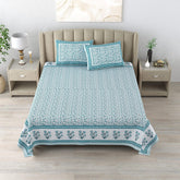 King Size Double Bedsheet With 2 Matching Pillow Covers Set | 90 X 108 Inches, White & Blue - Designer Printed Bedsheet Set | Perfectly Styled & Coordinated Look Bedsheet