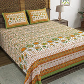 Traditional Hand Block Printed Cotton King Size Bedsheet With 2 Pillow Covers, 106 X 106 Inches, Multicolor | 200 Thread Count-Vibrant Bedding For Stylish Bedrooms