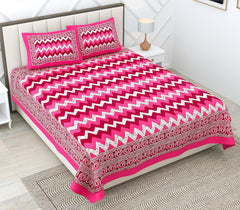 Rajasthani Jaipuri Bedsheets For Double Bed King Size With 2 Pillow Cover - 90 X 100 Inches, Pink | Skin Friendly Fabric With Vibrant Colors