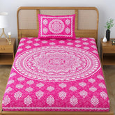 Single Bedsheet With 1 Pillow Covers - 54 X 84 Inches, Pink | Long Lasting & Soft 120 Thread Count Bedsheet | Traditional Jaipuri Printed Bedsheet