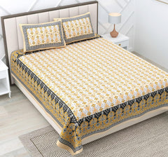 Suitable For King Size Bedsheet With 2 Pillow Cover - 90 X 108 Inches, Yellow & White | Soft, Breathable & Skin-Friendly Feel For Year-Round Comfort
