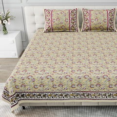 Pure Cotton King Size Bedsheet 2 Matching Pillow Covers | 100x108 Inches, Multicolor | Traditional Jaipuri Printed Bedsheet | Ideal Wedding Gift, Housewarming, Special Occasion Surprise