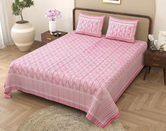 King Size Bedsheet With 2 Pillow Cover - 90 X 108 Inches, Pink & White | Light Weight & Easy To Wash At Home | Resistant For An All-Season Use