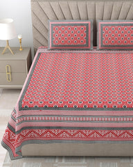 Cotton Queen Size Bedsheet For Double Bed With 2 Pillow Covers | 90 X 108 Inches, Red & Black | Cotton Bedsheet Is Suitable For All Seasons | Ultra-Soft, Skin-Safe & Breathable Fabric