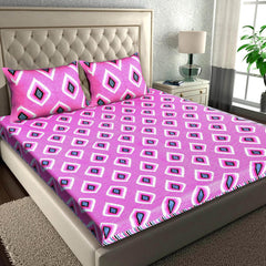 Rajasthani Jaipuri Bedsheets For Double Bed King Size With 2 Pillow Cover - 90 X 100 Inches, Pink & Blue | Skin Friendly Fabric With Vibrant Colors