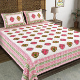 Hand Block Printed Cotton King Size Bedsheet With 2 Pillow Covers, 90 X 108 Inches, White | Good For Villas, Guest Houses, & Daily Home Use