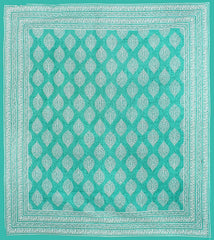 Jaipuri Traditional Queen Size Double Bedsheet With 2 King Size Pillow Covers - 90 X 100 Inches, Sea Green & White | Unique Design & Color Combination Perfectly Suits To Your Bedroom