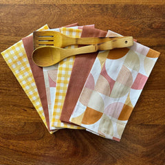 Oak & Lily 100% Cotton Kitchen Napkins Dish Towels 450 Gsm | Premium European Quality Washable, Large Size Kitchen Cloth For Roti, Cleaning, Drying | Rust Geometric (Set Of 6)