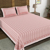 Hand Block Printed Cotton King Size Bedsheet With 2 Pillow Covers, 106 X 106 Inches, Pink | Good For Villas, Guest Houses, & Daily Home Use