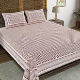 Hand Block Printed Cotton King Size Bedsheet With 2 Pillow Covers, 106 X 106 Inches, Brown | Good For Villas, Guest Houses, & Daily Home Use