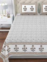 100% Cotton King Size Bedsheet For Double Bed With 2 Pillow Cover - 108 X 108 Inches, Brown & White | Extra Soft & Wrinkle Free | Perfect Gifting Wedding, Housewarming Or Festival